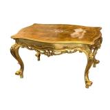 Italian Gilded Hand Painted Table with Floral Design and Glass Top