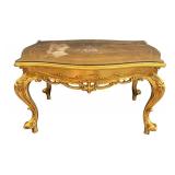 Italian Gilded Hand Painted Table with Floral Design and Glass Top