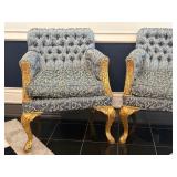 Pair of J. Caro Collection Custom Upholstered Armchairs with Gold Accents