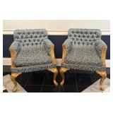 Pair of J. Caro Collection Custom Upholstered Armchairs with Gold Accents