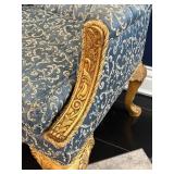 Pair of J. Caro Collection Custom Upholstered Armchairs with Gold Accents