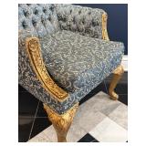 Pair of J. Caro Collection Custom Upholstered Armchairs with Gold Accents