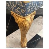 Pair of J. Caro Collection Custom Upholstered Armchairs with Gold Accents