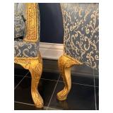 Pair of J. Caro Collection Custom Upholstered Armchairs with Gold Accents