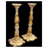 Pair of 37" Italian Asnaghi Carved Pedestal Stands with Gold Accents