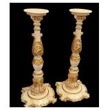 Pair of 37" Italian Asnaghi Carved Pedestal Stands with Gold Accents