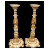 Pair of 37" Italian Asnaghi Carved Pedestal Stands with Gold Accents