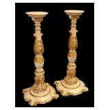 Pair of 37" Italian Asnaghi Carved Pedestal Stands with Gold Accents