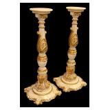 Pair of 37" Italian Asnaghi Carved Pedestal Stands with Gold Accents