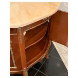 Marble Top Demilune Cabinet with Inlay Floral Panels and Gilt Accents
