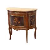 Marble Top Demilune Cabinet with Inlay Floral Panels and Gilt Accents