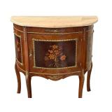 Marble Top Demilune Cabinet with Inlay Floral Panels and Gilt Accents