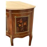 Marble Top Demilune Cabinet with Inlay Floral Panels and Gilt Accents