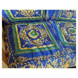 J. Coro Collection Upholstered Sofa with Gold Trim and Blue Baroque Fabric