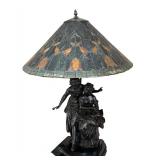 Collestion Francaise Bronze Style Figural Table Lamp with Stained Glass Shade