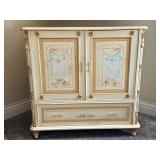 Hand Painted Cabinet with Floral Motif and Gold Accents