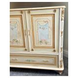 Hand Painted Cabinet with Floral Motif and Gold Accents