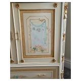 Hand Painted Cabinet with Floral Motif and Gold Accents