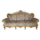 Vintage Rococo Style Sofa with Gold Gilt Wood and Tapestry Upholstery