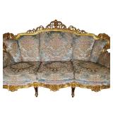 Vintage Rococo Style Sofa with Gold Gilt Wood and Tapestry Upholstery