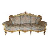 Vintage Rococo Style Sofa with Gold Gilt Wood and Tapestry Upholstery