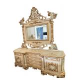 Ornate Asnaghi Italian Style Dresser with Mirror and Floral Detailing
