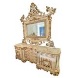 Ornate Asnaghi Italian Style Dresser with Mirror and Floral Detailing