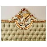 French Style Asnaghi Upholstered King Headboard with Carved Floral Detail
