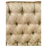 French Style Asnaghi Upholstered King Headboard with Carved Floral Detail