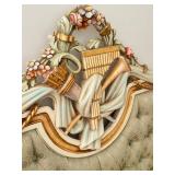 French Style Asnaghi Upholstered King Headboard with Carved Floral Detail