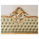 French Style Asnaghi Upholstered King Headboard with Carved Floral Detail