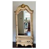 Ornate Mirrored Armoire with Gold Accents and Lower Drawer