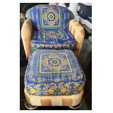 J. Coro Upholstered Armchair and Ottoman with Versace Fabric