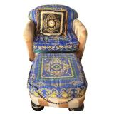 J. Coro Upholstered Armchair and Ottoman with Versace Fabric