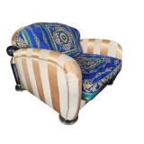 J. Coro Upholstered Armchair and Ottoman with Versace Fabric