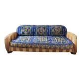 Striped Sofa with Versace Fabric and Painted Wood Accents