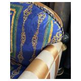 Large Patterned Armchair with Matching Ottoman and Gold Accents, Versace Fabric