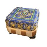 Large Patterned Armchair with Matching Ottoman and Gold Accents, Versace Fabric