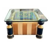 Versace Fabric Coffee Table with Glass Top and Painted Wood Accents