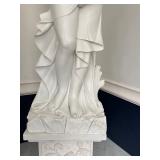 Tall Classical Woman Garden Statue on Decorative Pedestal / Four Seasons Figural Large Marble Statue