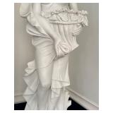 Tall Classical Woman Garden Statue on Decorative Pedestal / Four Seasons Figural Large Marble Statue