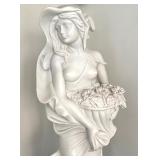 Tall Classical Woman Garden Statue on Decorative Pedestal / Four Seasons Figural Large Marble Statue