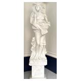 Tall Classical Woman Garden Statue on Decorative Pedestal / Four Seasons Figural Large Marble Statue