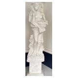 Tall Classical Woman Garden Statue on Decorative Pedestal / Four Seasons Figural Large Marble Statue