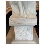 Tall Classical Woman Garden Statue on Decorative Pedestal / Four Seasons Figural Large Marble Statue