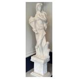 Large Marble Classical Woman Statue with Floral Motif Pedestal / Large Four Seasons Female Statue