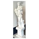 Large Marble Classical Woman Statue with Floral Motif Pedestal / Large Four Seasons Female Statue