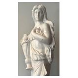 Large Marble Classical Woman Statue with Floral Motif Pedestal / Large Four Seasons Female Statue