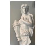 Large Marble Classical Woman Statue with Floral Motif Pedestal / Large Four Seasons Female Statue