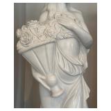 Large Marble Classical Woman Statue with Floral Motif Pedestal / Large Four Seasons Female Statue